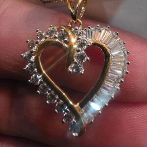 10k Yellow Gold CZ Heart Pendant & Chain